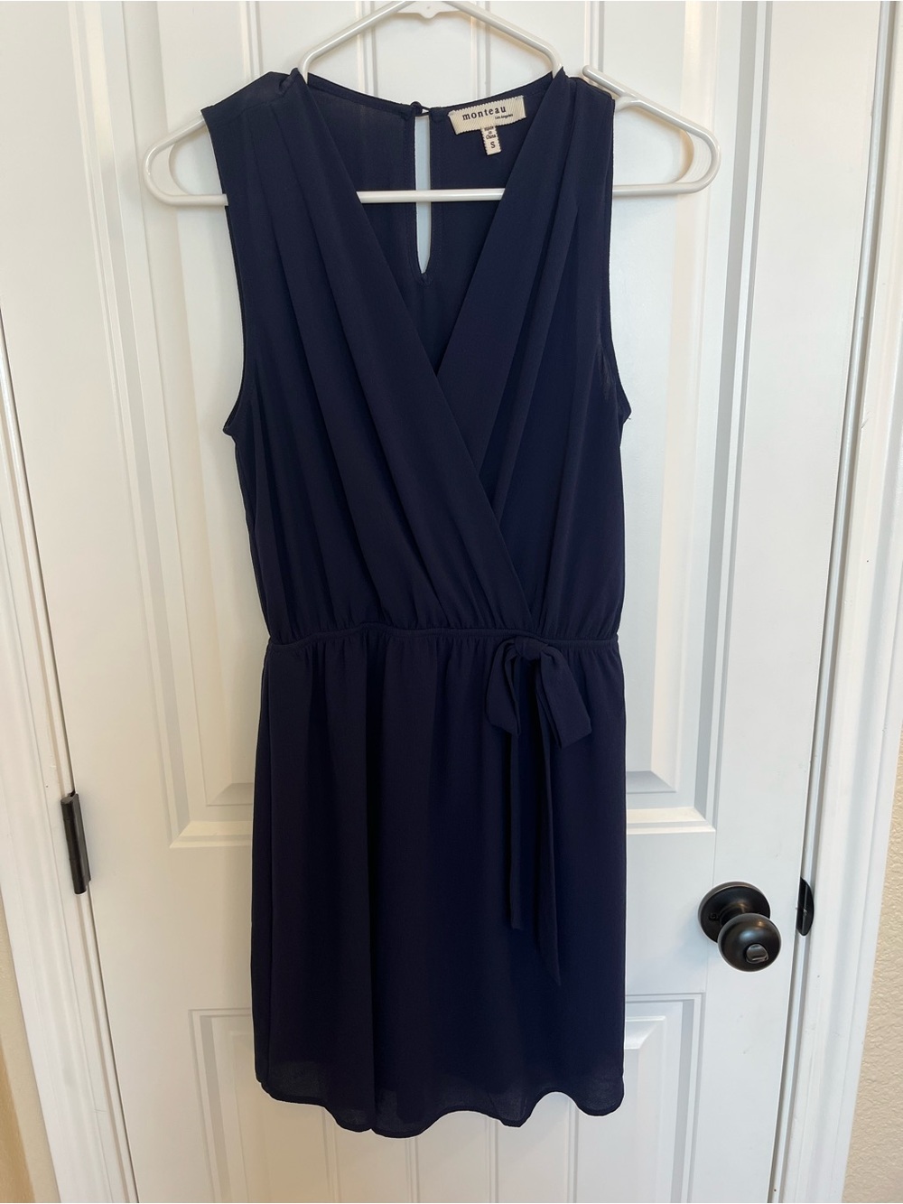 Navy drape-Front Dress